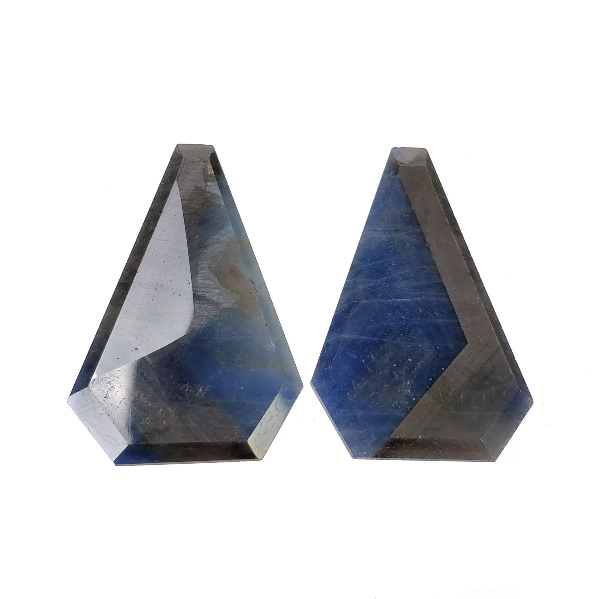 BLUE Silver SAPPHIRE Gemstone Normal Cut : 58.25cts Natural Untreated Unheated Sapphire Uneven Shape 36*24mm Pair (With Video)