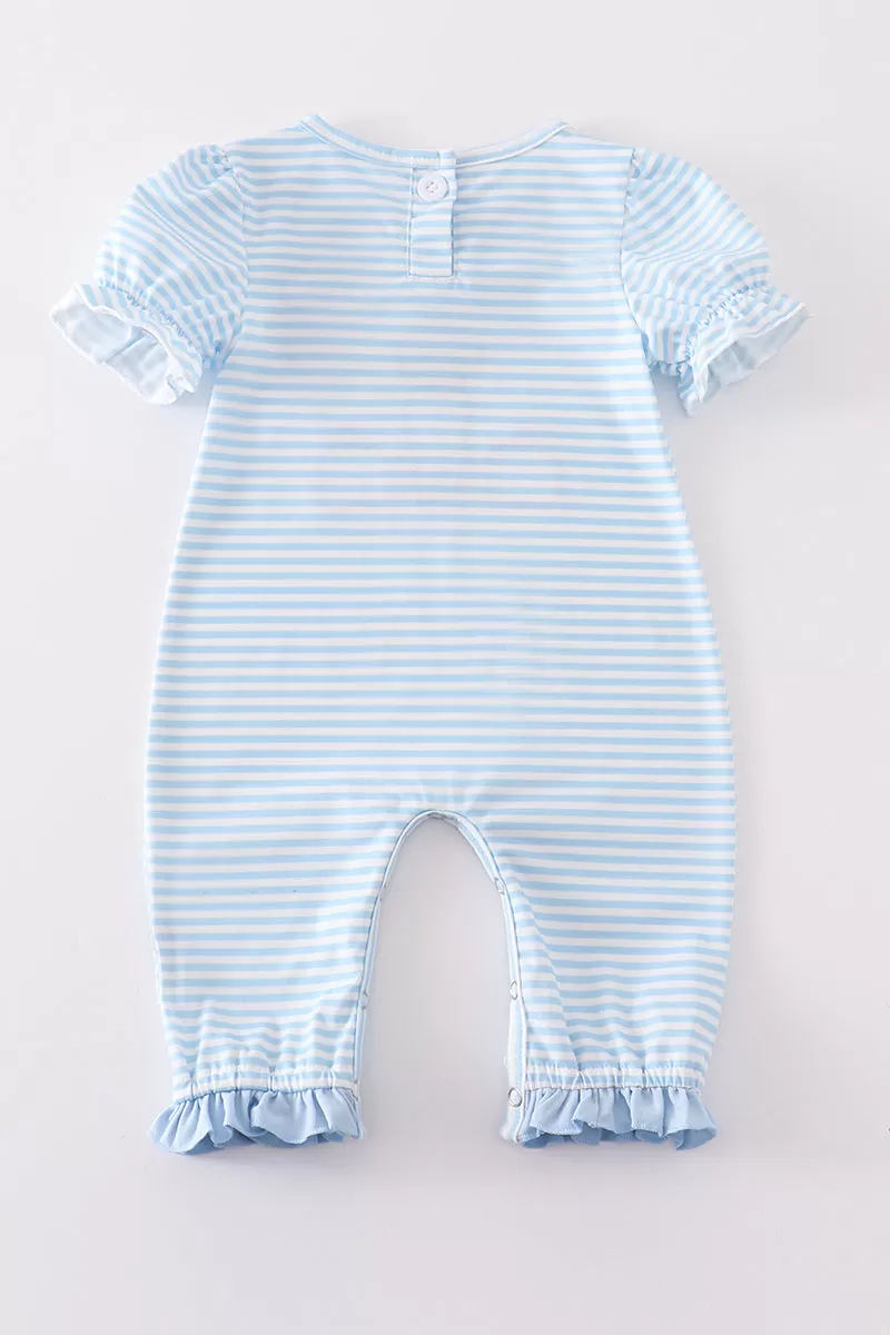 Blue stripe dog pumpkin applique girl romper