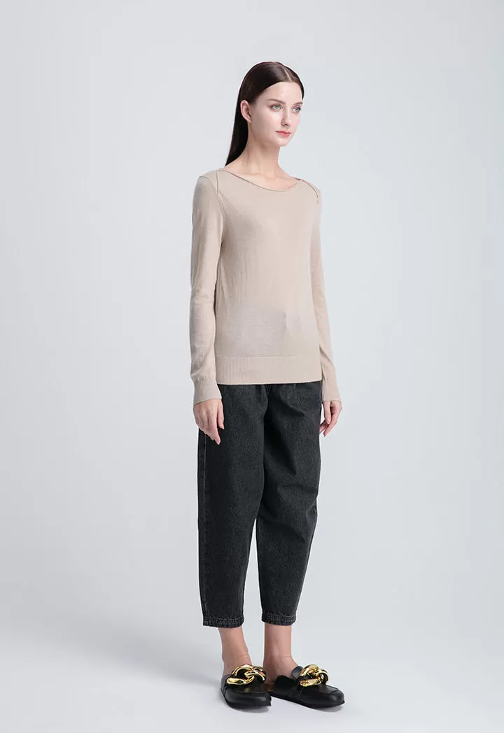 Boat Neck Solid Basic Knitwear