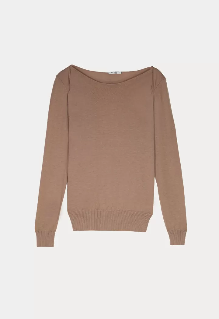 Boat Neck Solid Basic Knitwear