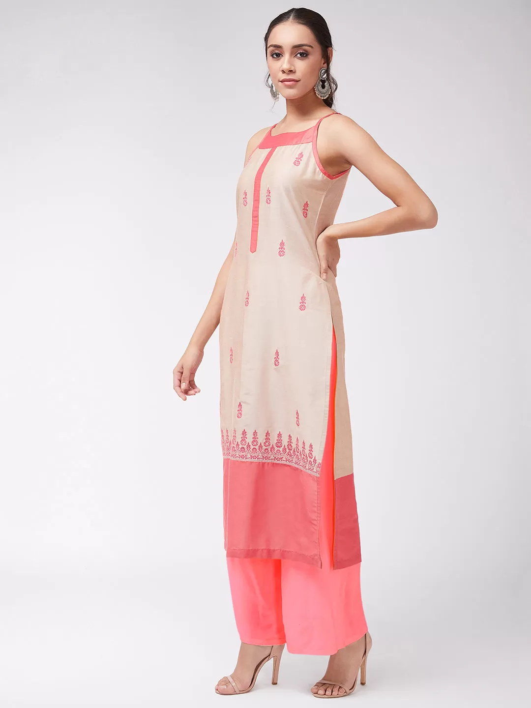 Border Embroidered Strappy Semi-Festive Kurta