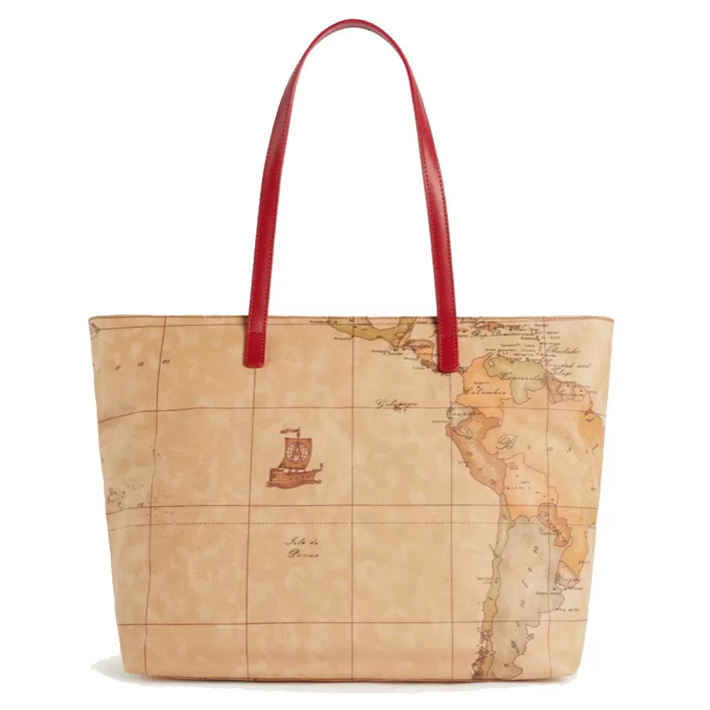 Borsa Donna Shopping 1A Classe Alviero Martini linea Soft Generation stampa Geo Classic e Rosso GV76