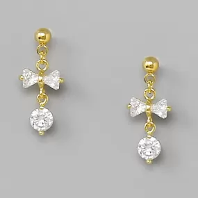 Bow CZ Pave Mini Drop Earrings