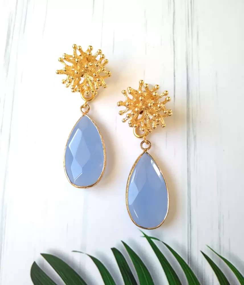 Branch Coral Stud with Blue Chalcedony Earrings