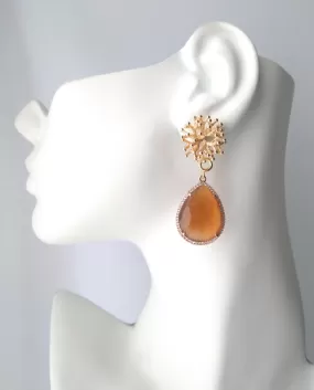 Branch Coral Studs with Haloed Amber Quartz Detachable Dangles