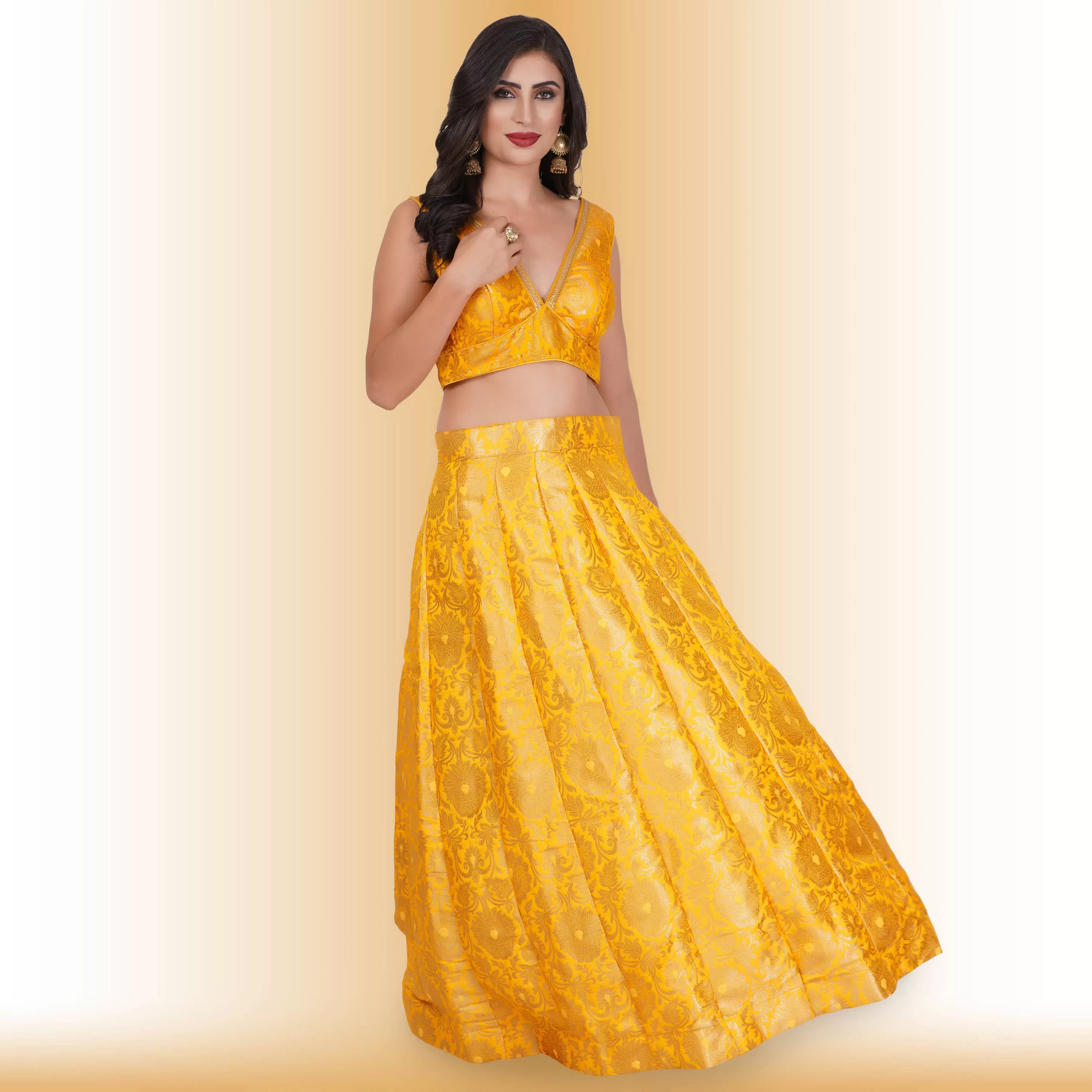 Brocade Party Lehenga - Yellow