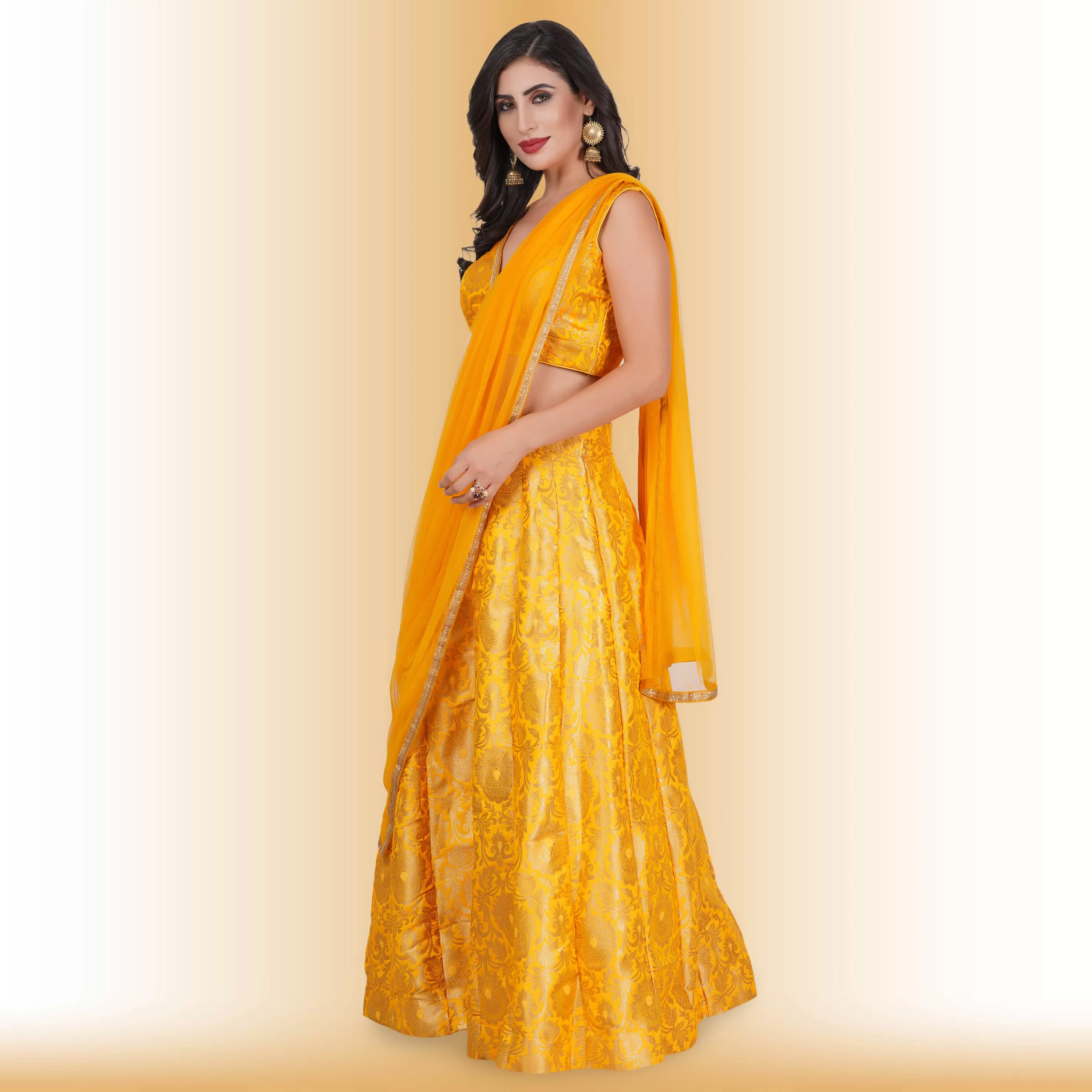 Brocade Party Lehenga - Yellow