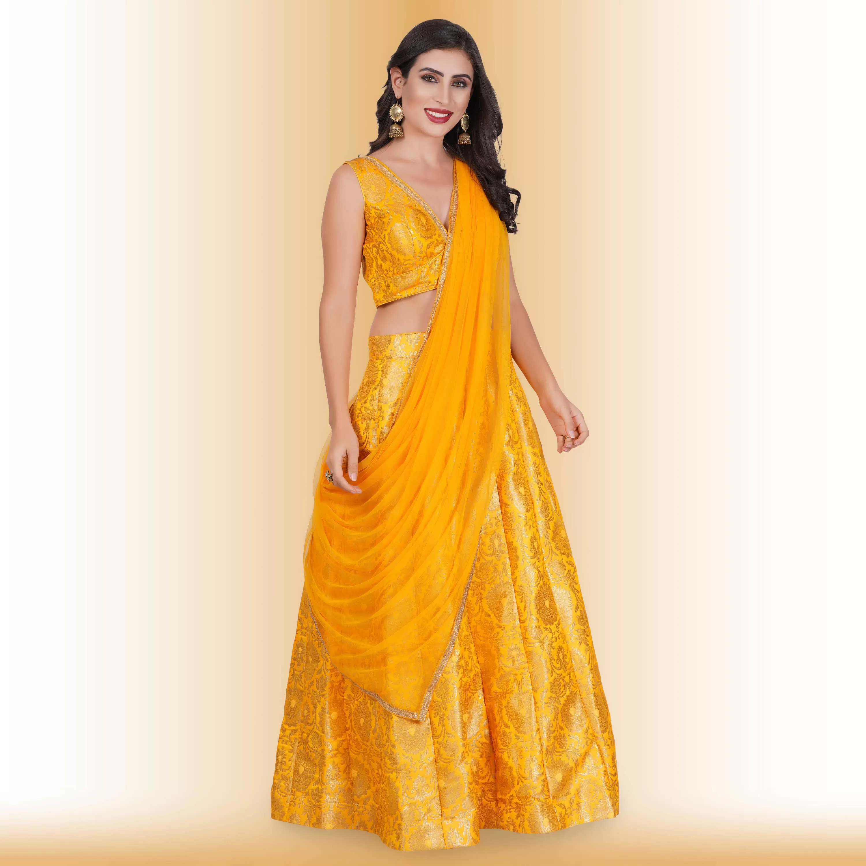 Brocade Party Lehenga - Yellow