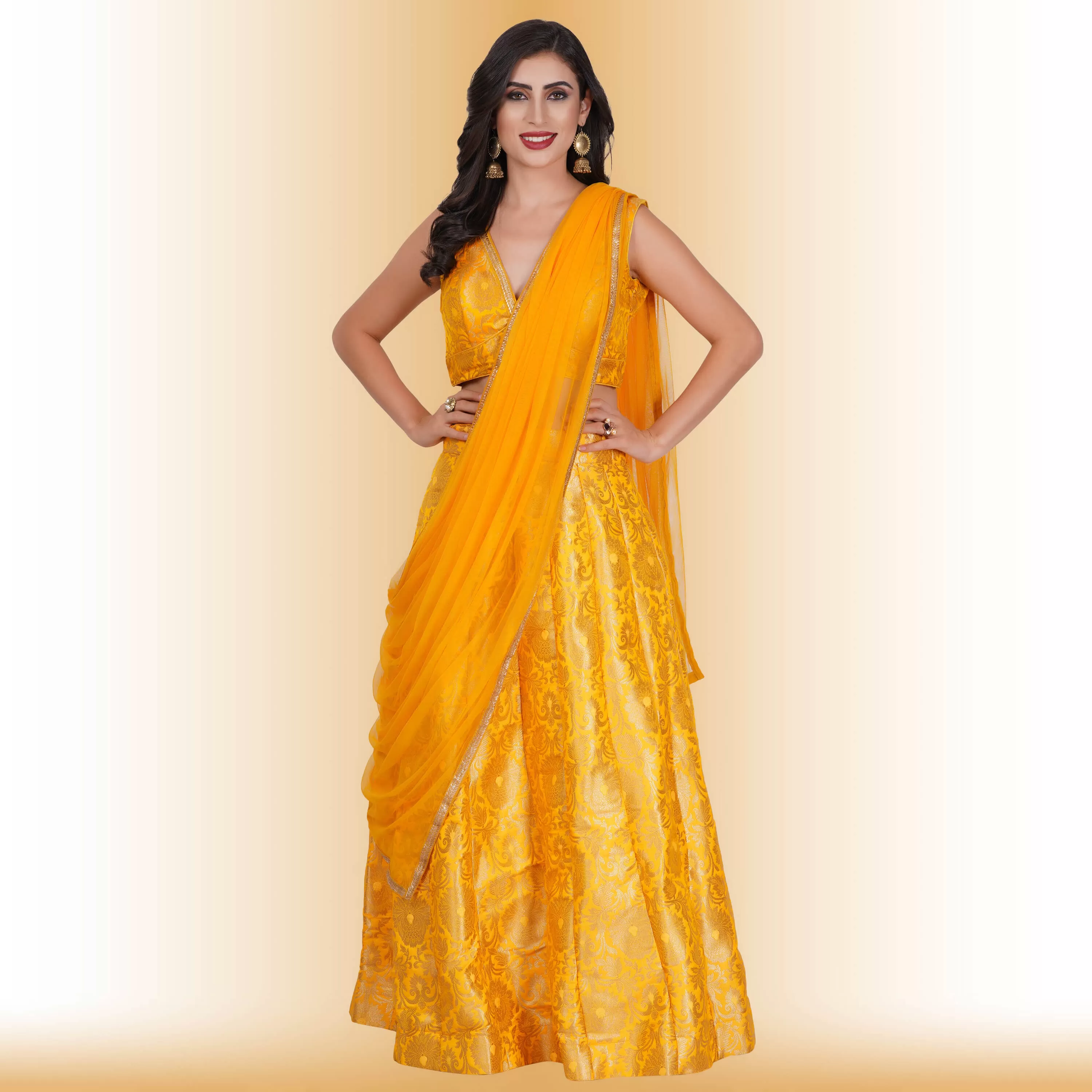 Brocade Party Lehenga - Yellow