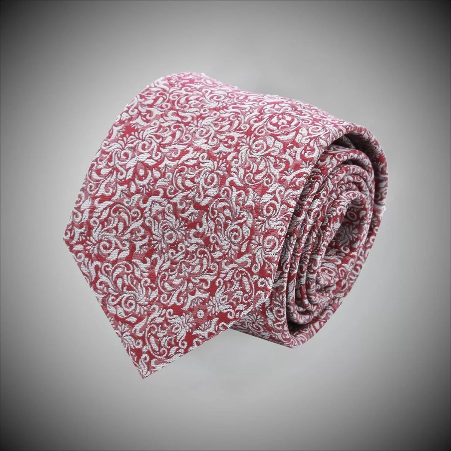 Burgundy Ground With Ivory Floral Pattern Woven Silk Tie