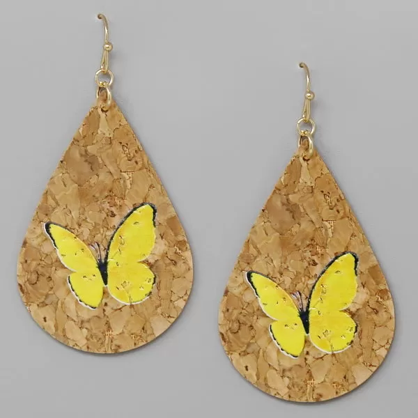 Butterfly Print Cork Teardrop Earrings