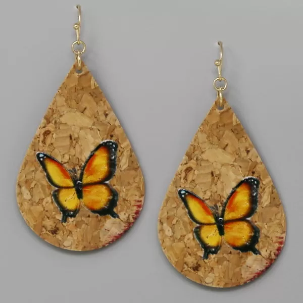 Butterfly Print Cork Teardrop Earrings