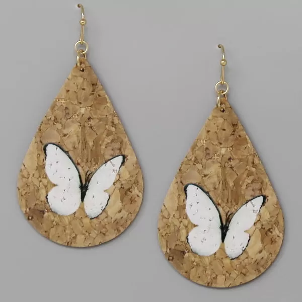 Butterfly Print Cork Teardrop Earrings