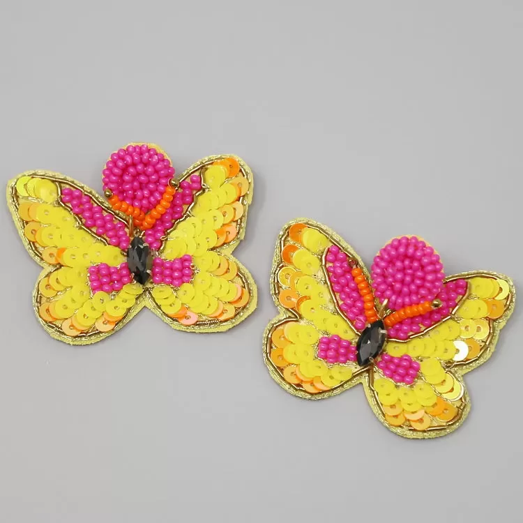 Butterfly Sequin & Seed Beaded Drop Earrings