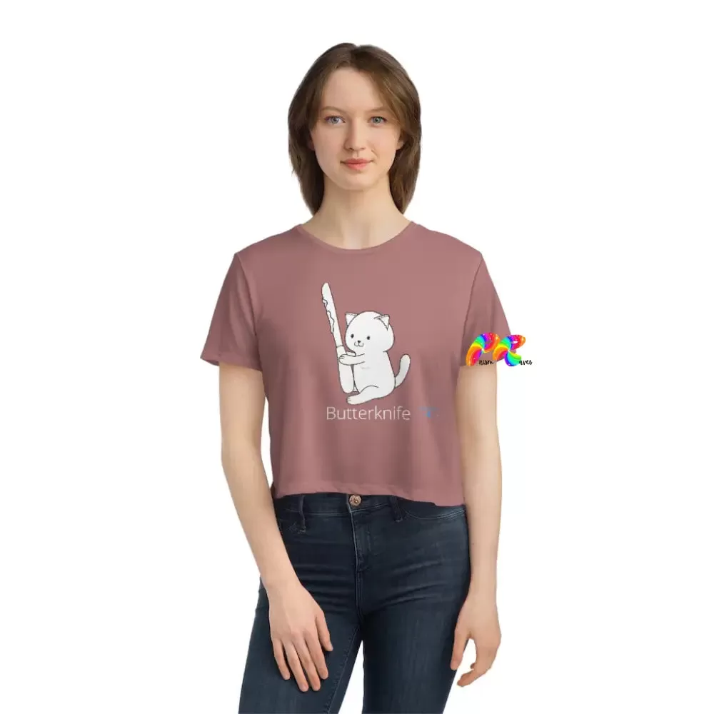 Butterknife Cat Flowy Crop T-Shirt