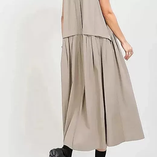 Cargo Style Sleeveless Khaki Dress