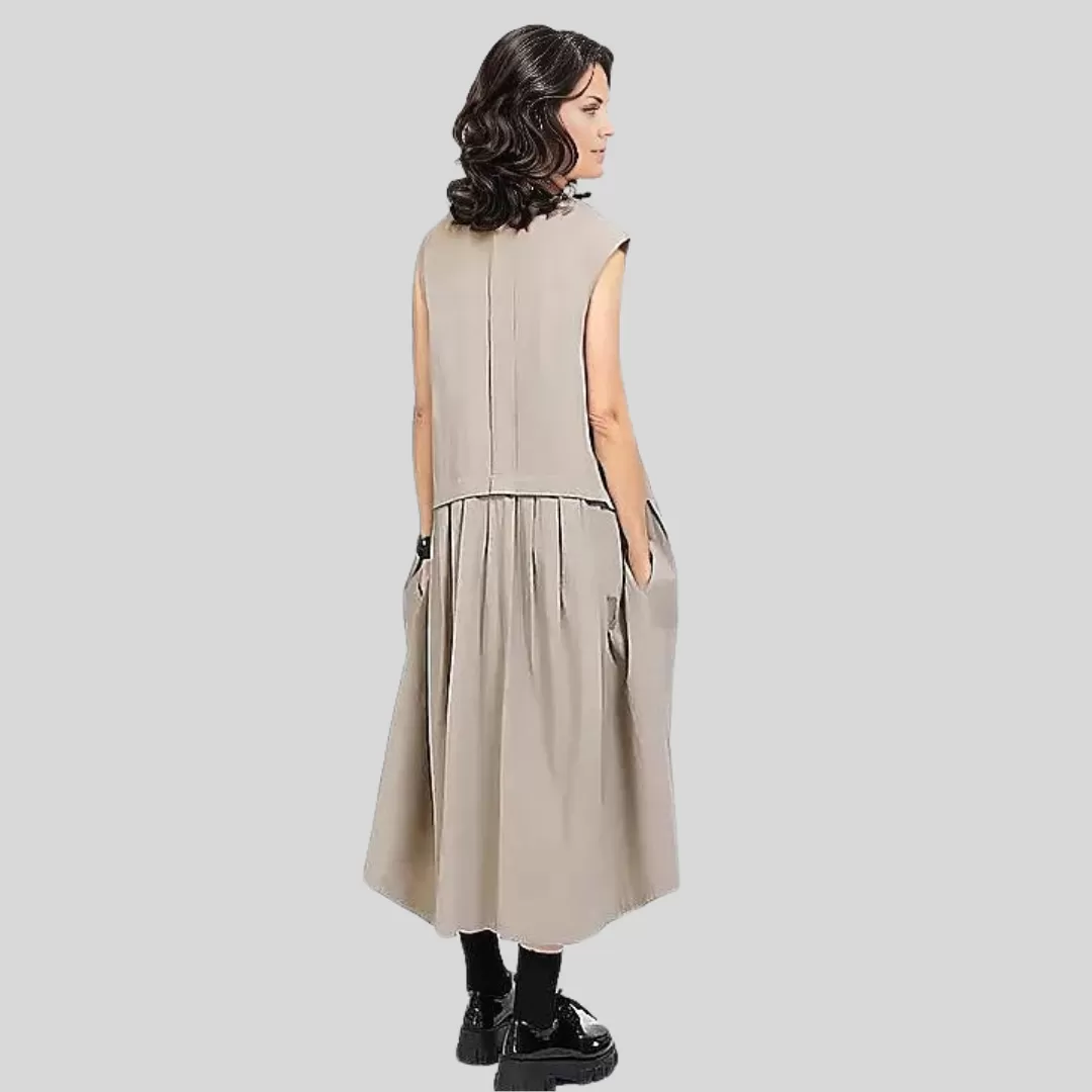 Cargo Style Sleeveless Khaki Dress