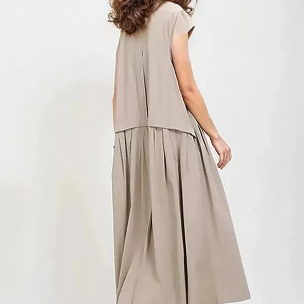 Cargo Style Sleeveless Khaki Dress