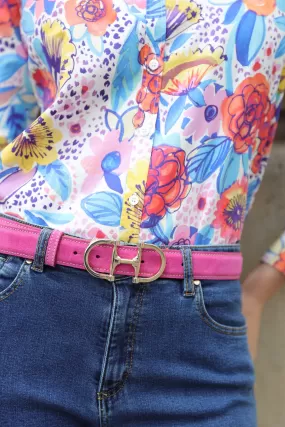 Ceinture Ambre en veau velours - Fuschia