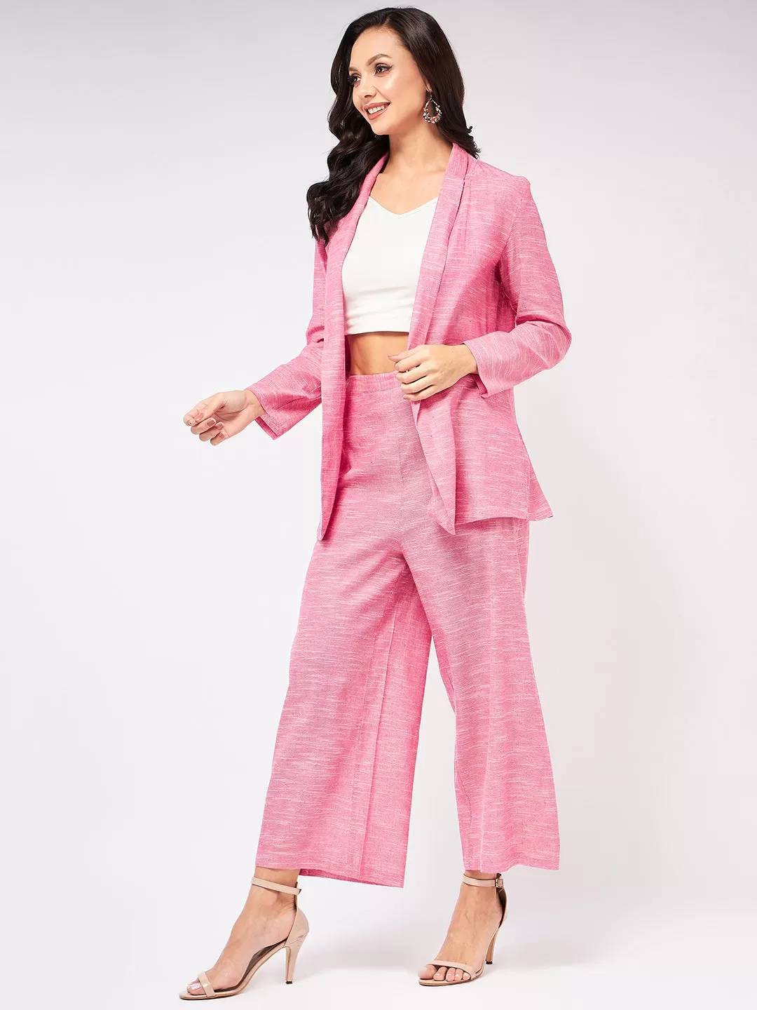 Chambray Long Blazer And Pant Set