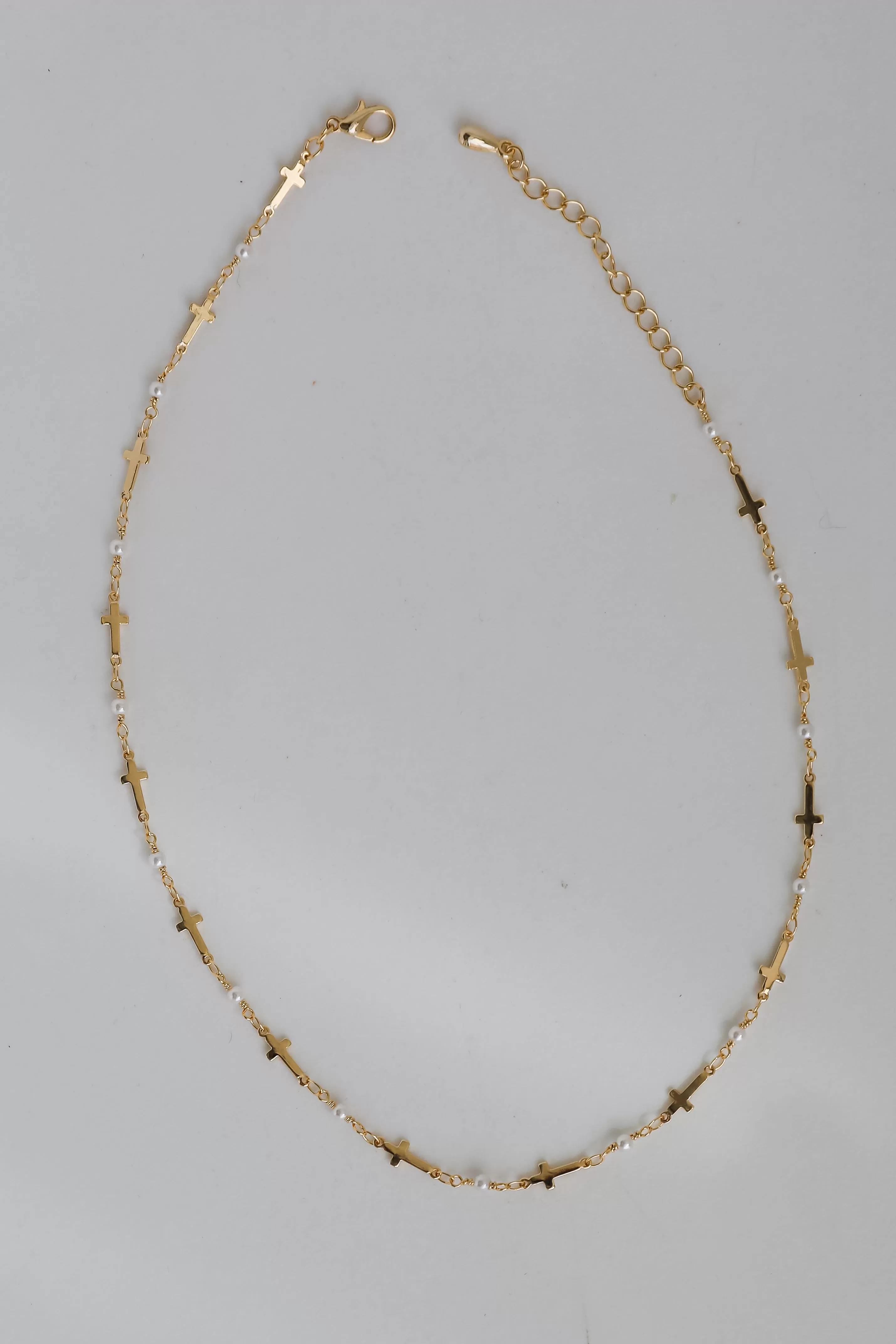 Charlotte Gold Cross   Pearl Chain Necklace