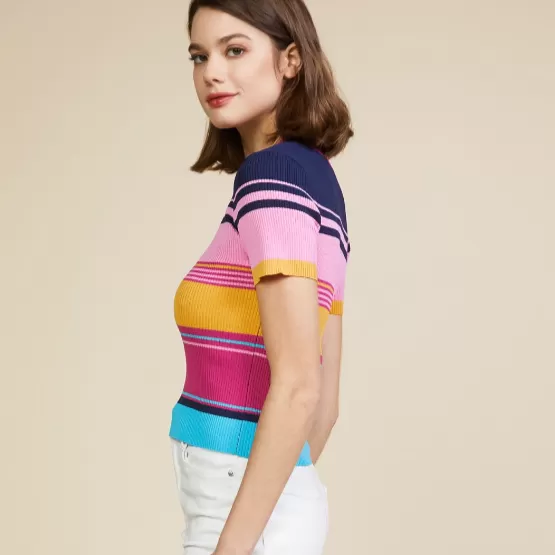 Chasing Rainbows Stripe Short Sleeve Knit Top