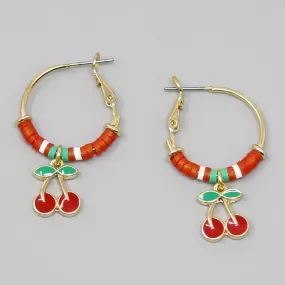 Cherry Charm Beaded Hoop Earrings