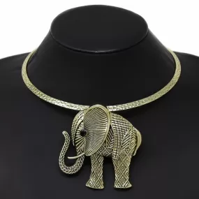 Chunky Elephant Pendant Short Collar Necklace