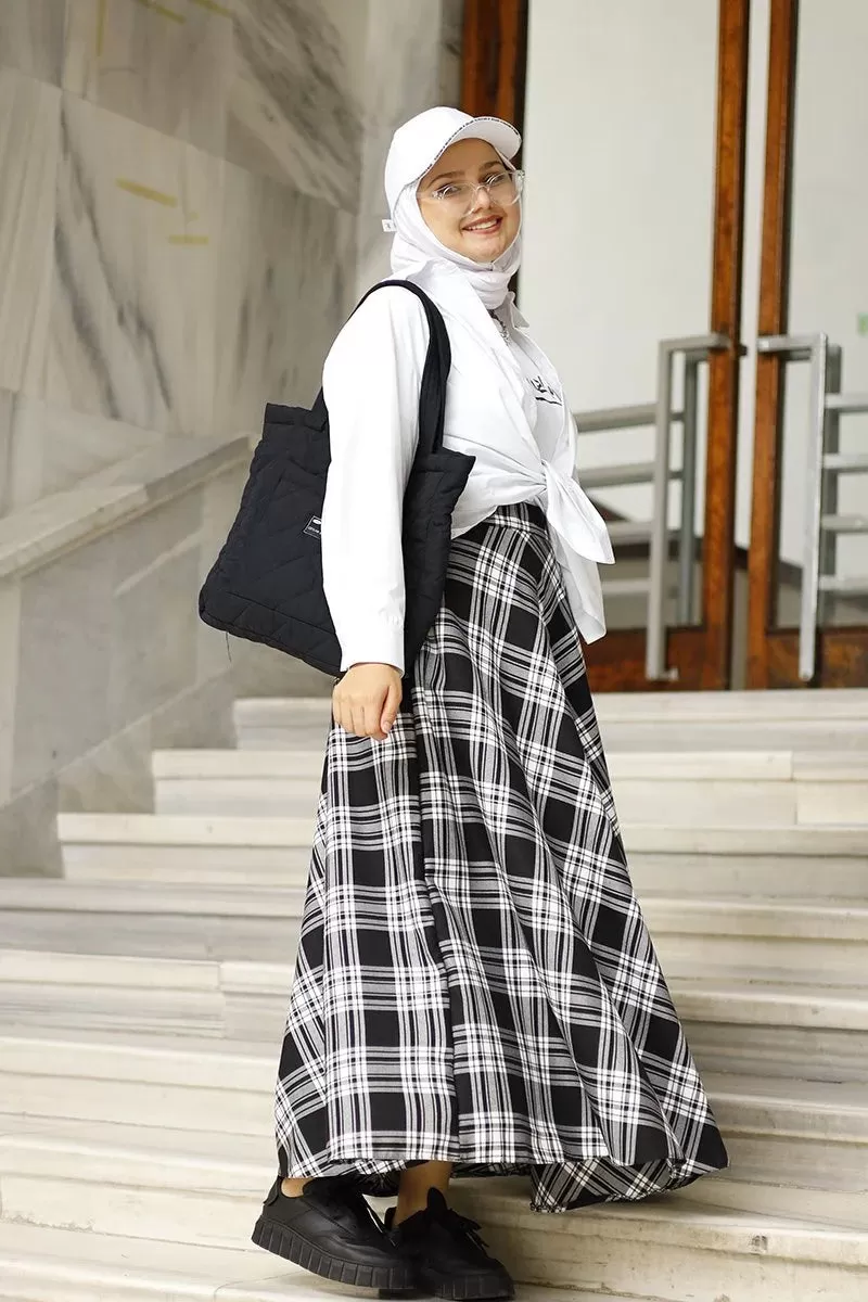 Classic Addition Black And White Skirt - Ceylan Otantik