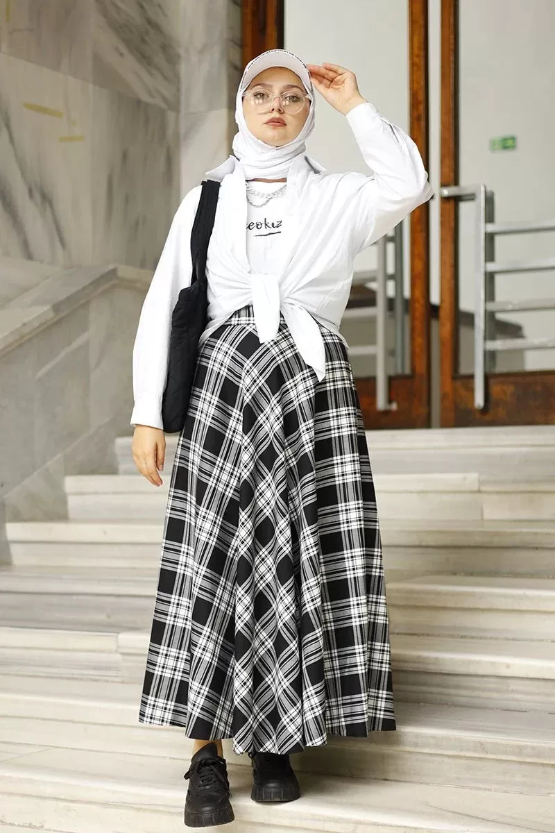 Classic Addition Black And White Skirt - Ceylan Otantik