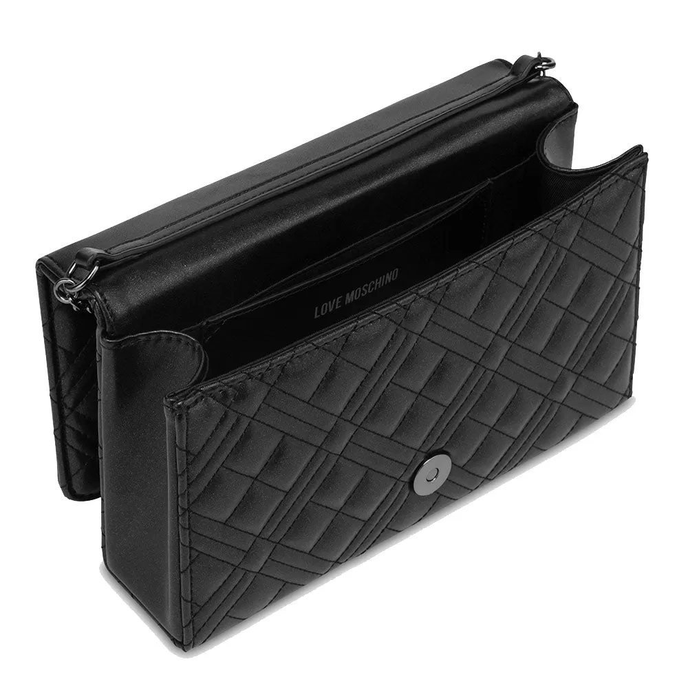 Clutch Donna con Tracolla LOVE MOSCHINO linea Smart Daily Quilted Nero con Logo Canna di Fucile