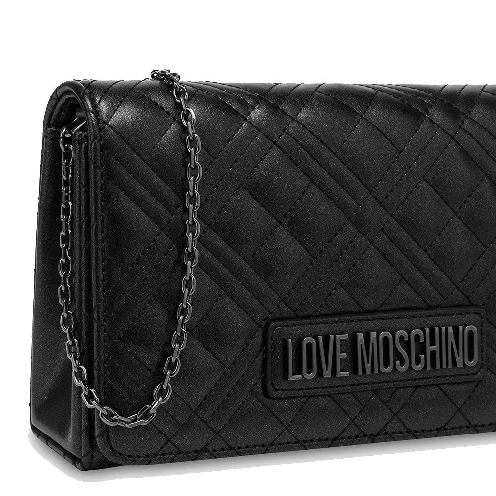 Clutch Donna con Tracolla LOVE MOSCHINO linea Smart Daily Quilted Nero con Logo Canna di Fucile