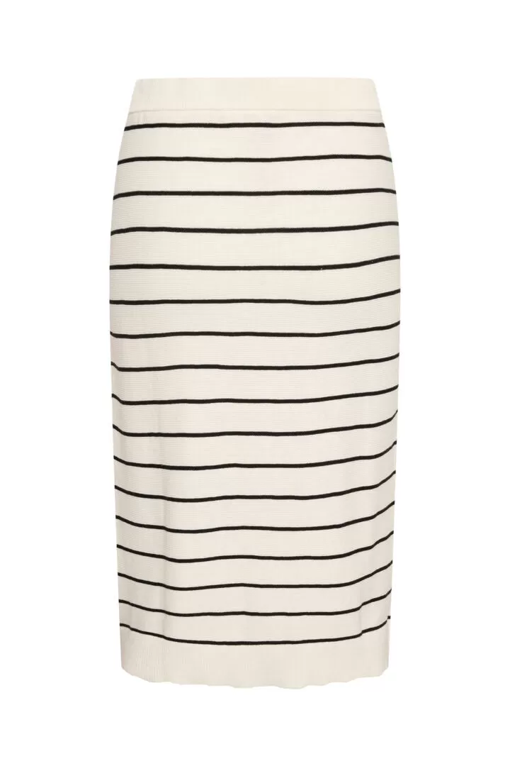 Cream Sillar Knit Skirt | Eggnog Black Stripe