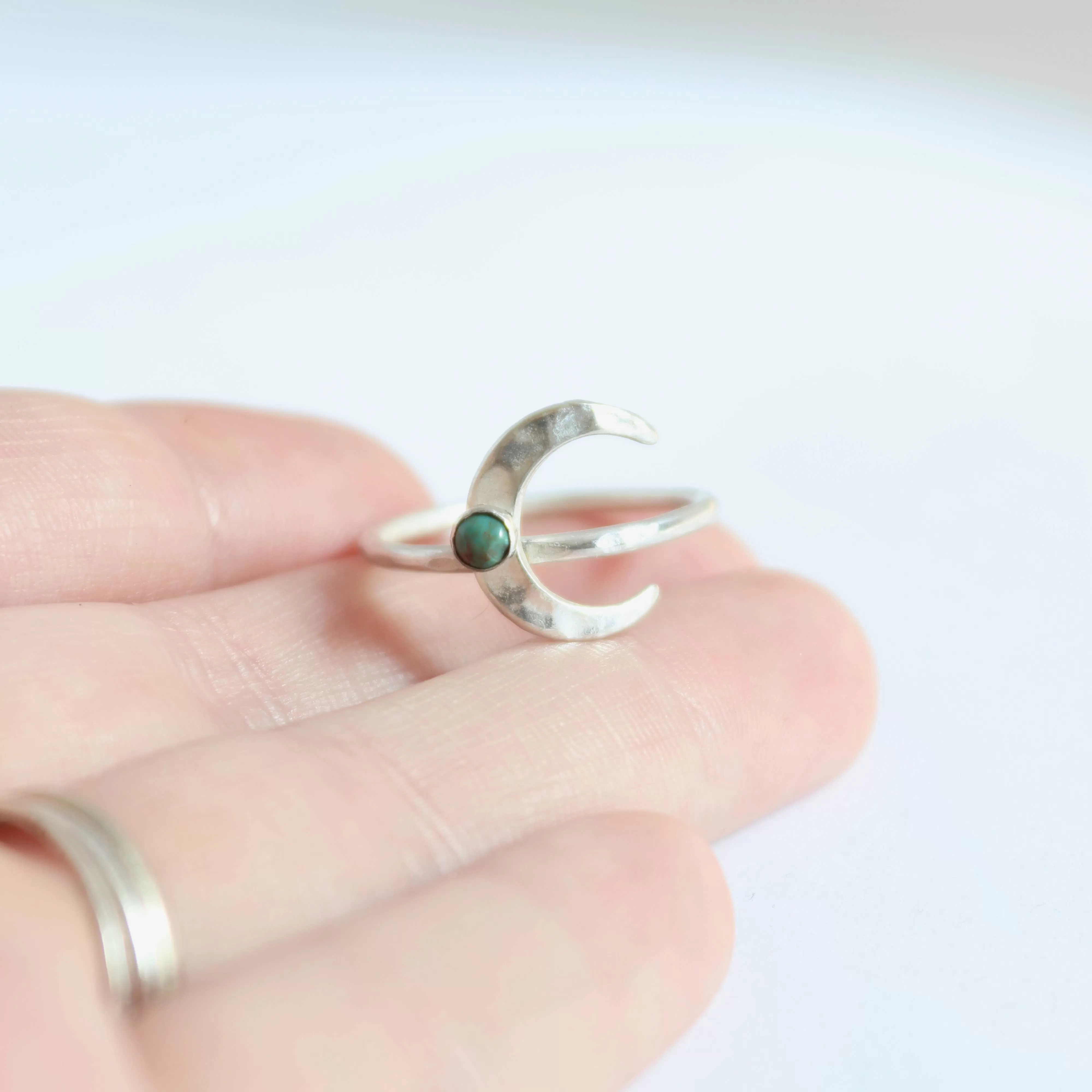 Crescent Moon Stacking Ring with Natural Stone