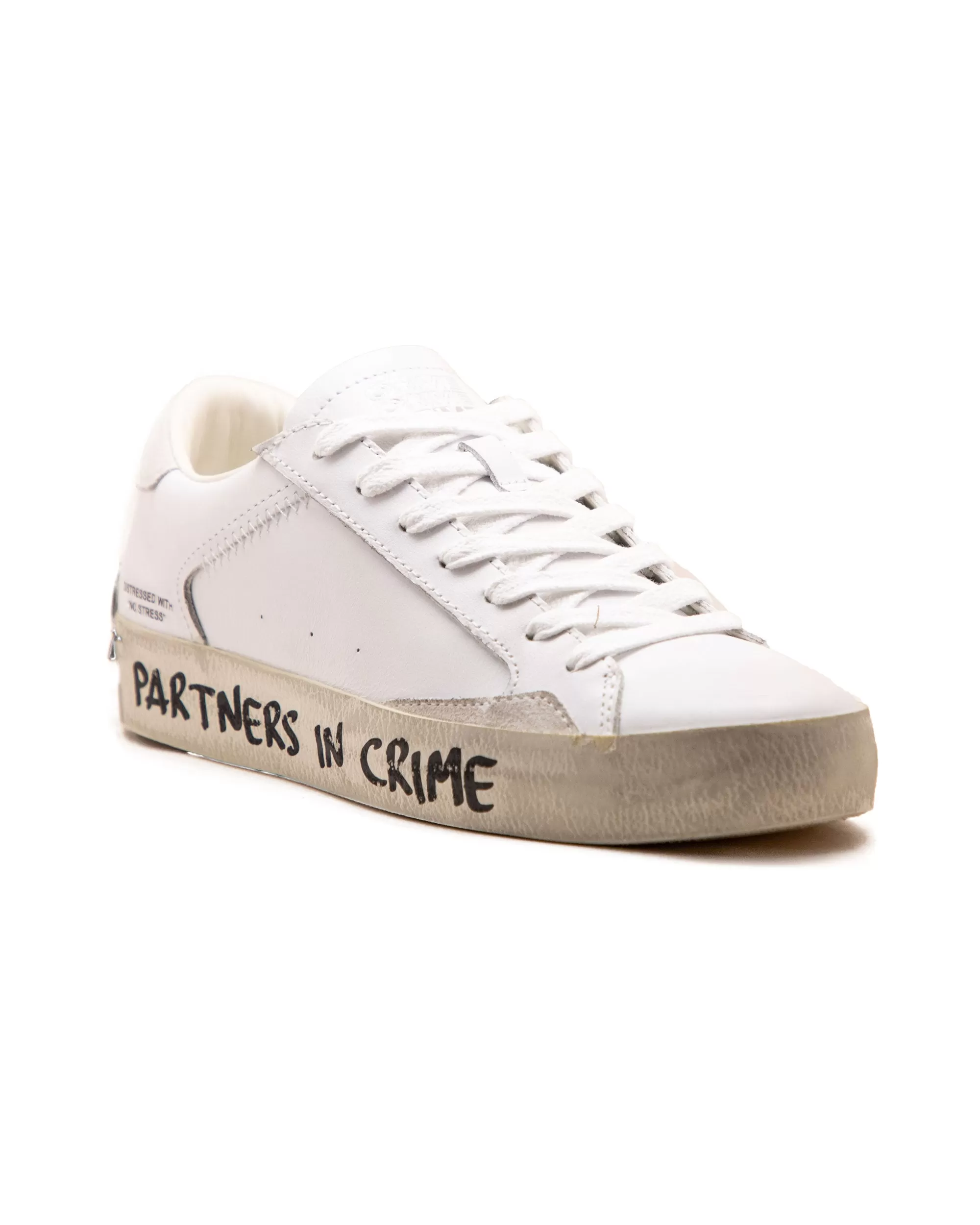 Crime London Low Top Distressed Bianco Nero