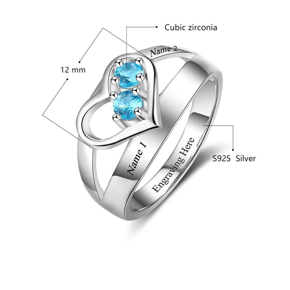 Custom Engrave Names & Birthstone Ring For Women