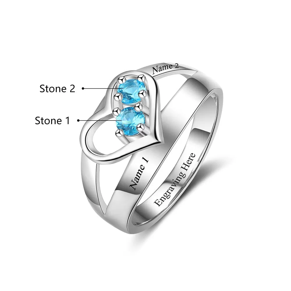 Custom Engrave Names & Birthstone Ring For Women