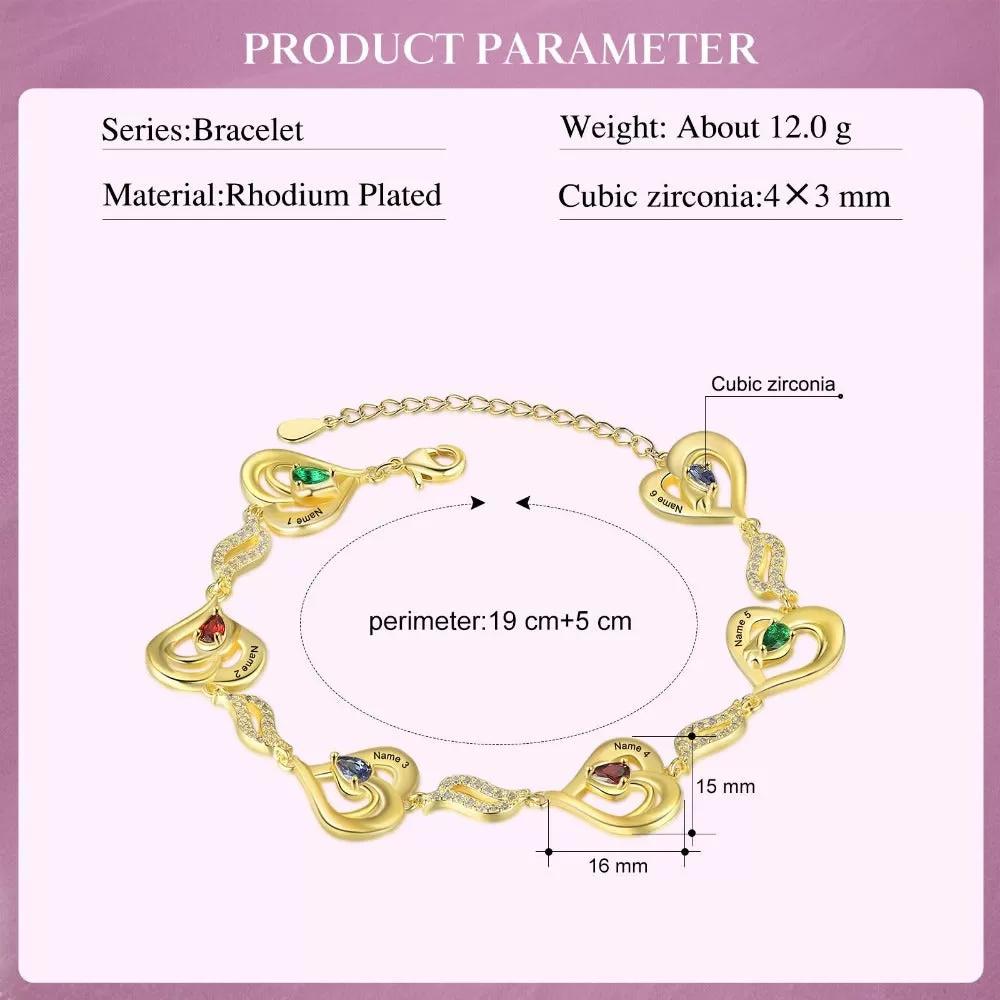 Customized 5 Birthstones Gold Bracelets