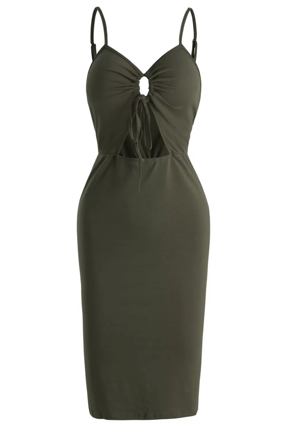 Cutout Drawstring Detail Side Slit Sheath Dress