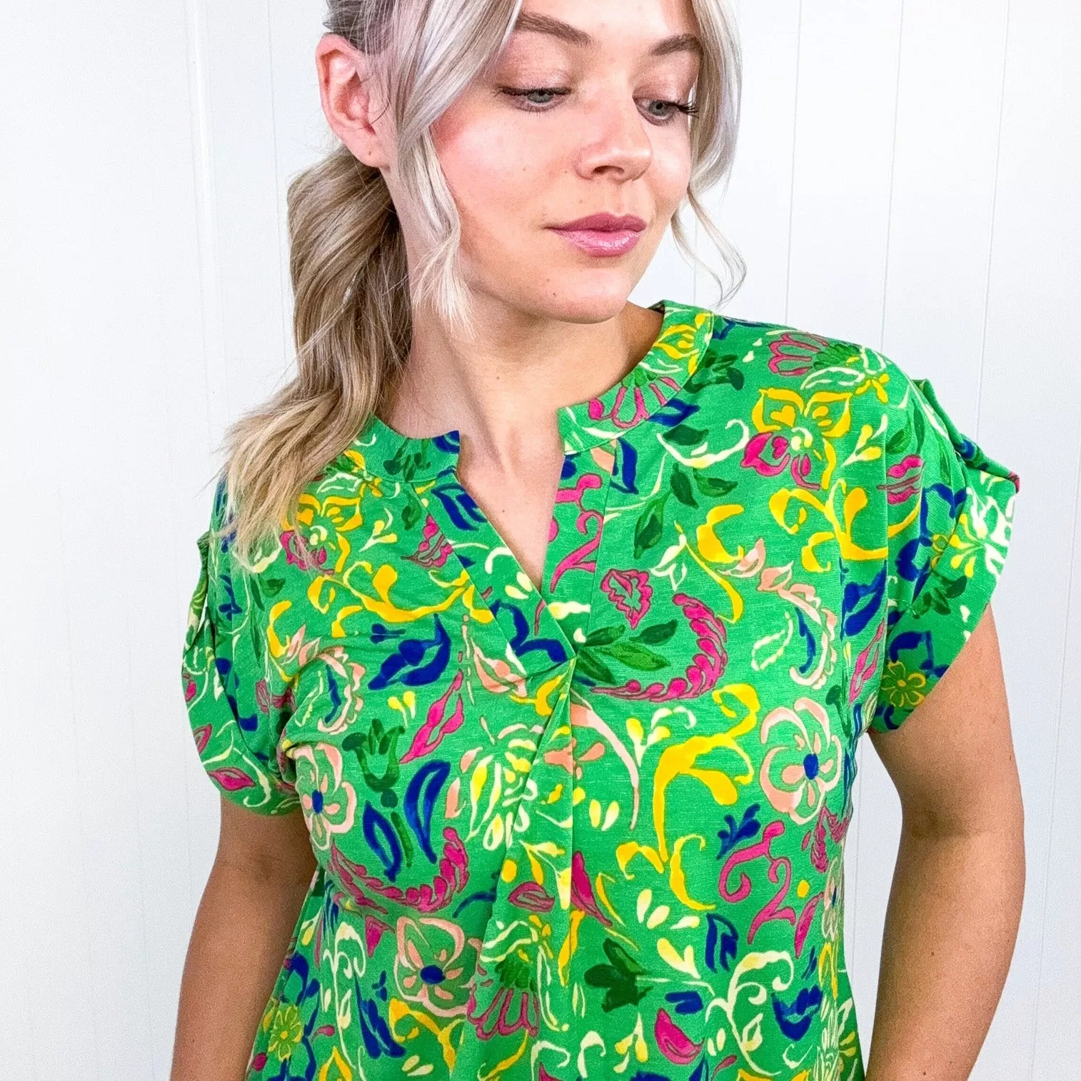 Dear Scarlett Lizzy Cap Sleeve Top in Green and Royal Watercolor Floral