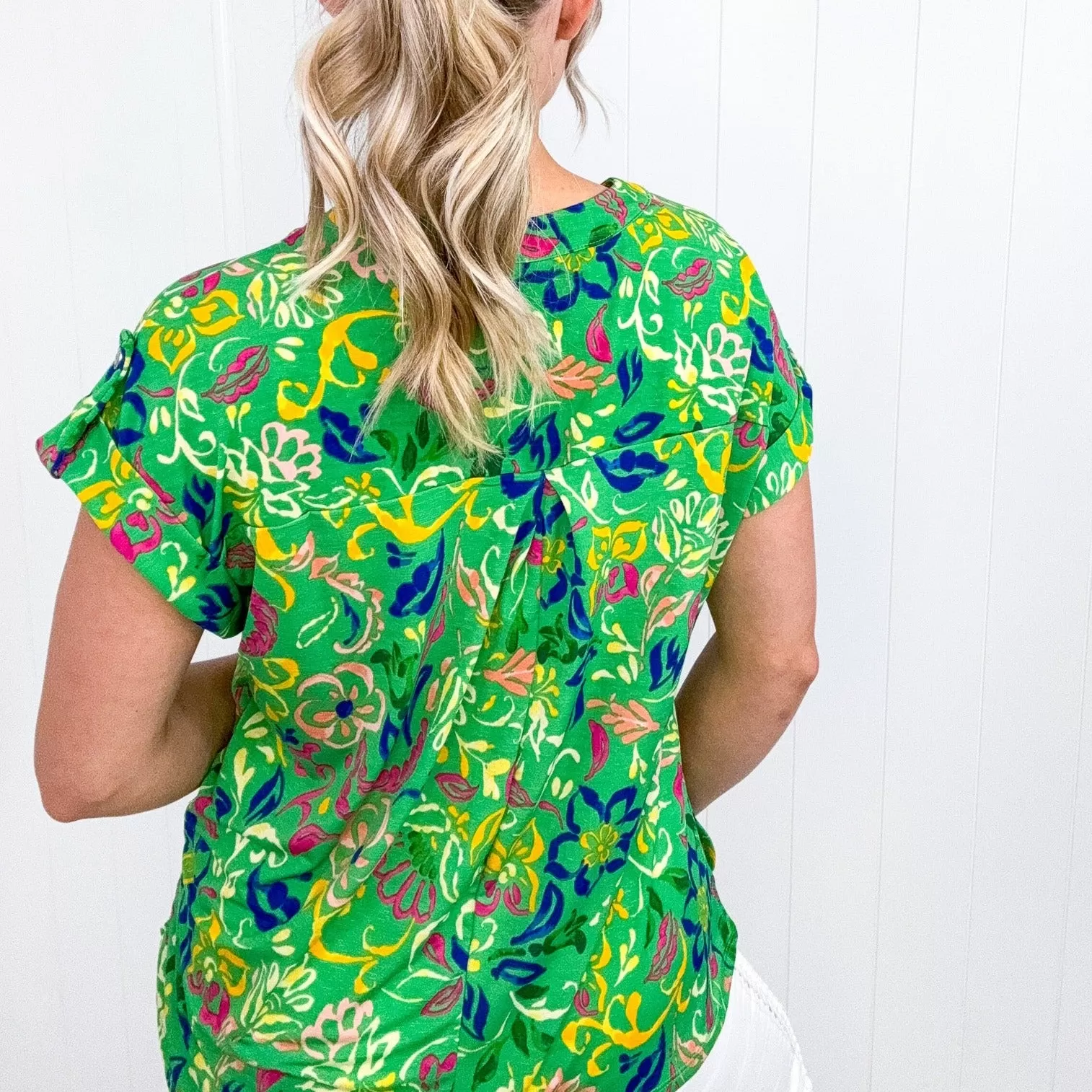 Dear Scarlett Lizzy Cap Sleeve Top in Green and Royal Watercolor Floral