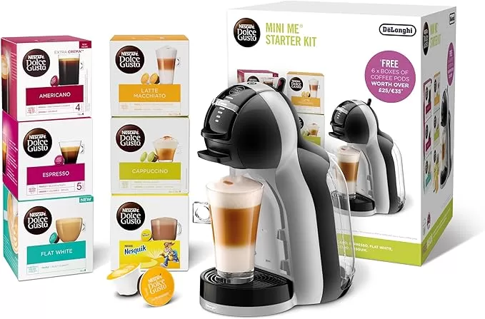 DeLonghi  Mini Me Automatic Capsule Coffee Machine(Black/Grey) with Free 6 Boxes of Capsule Pods