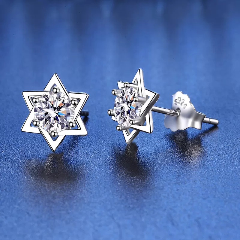 Diamond Pentagram Moissanite Earrings