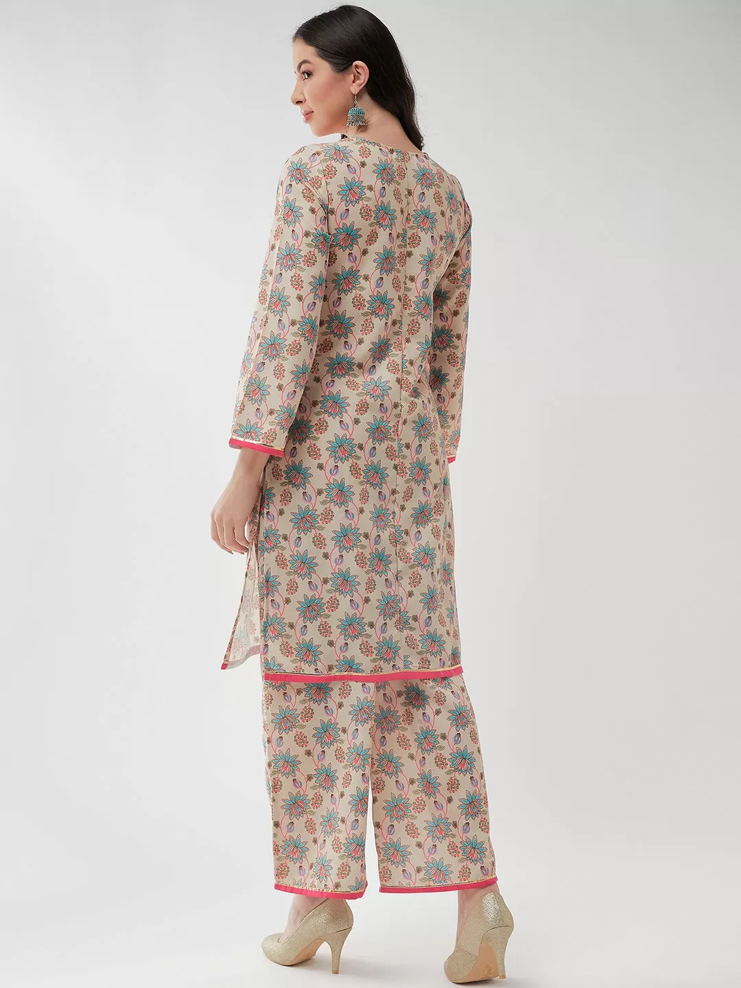 Digital Allover Printed Kurta With Lace At Yoke And Matching Pant Set