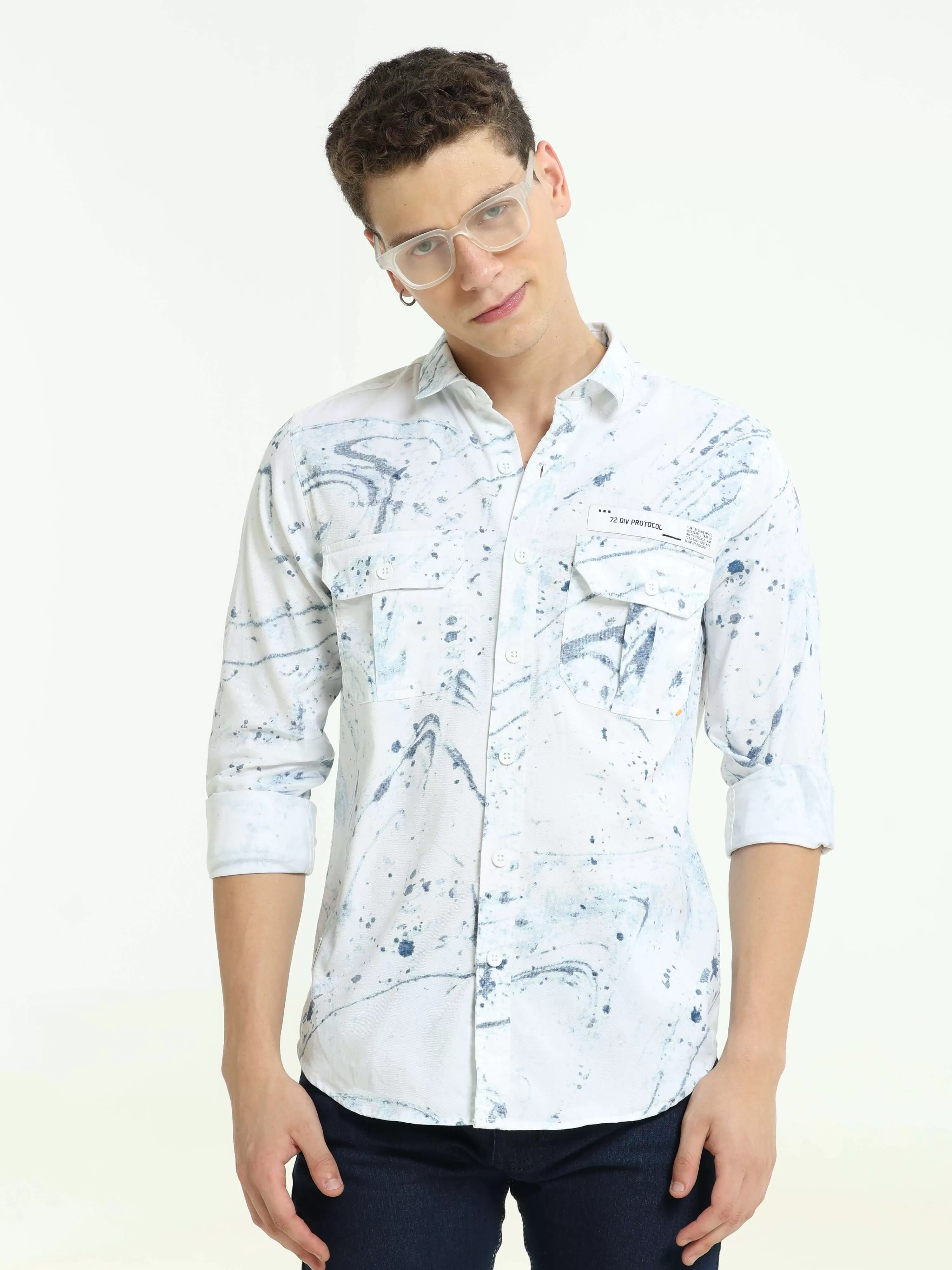 DLAL Indigo color splashed double pocket shirt