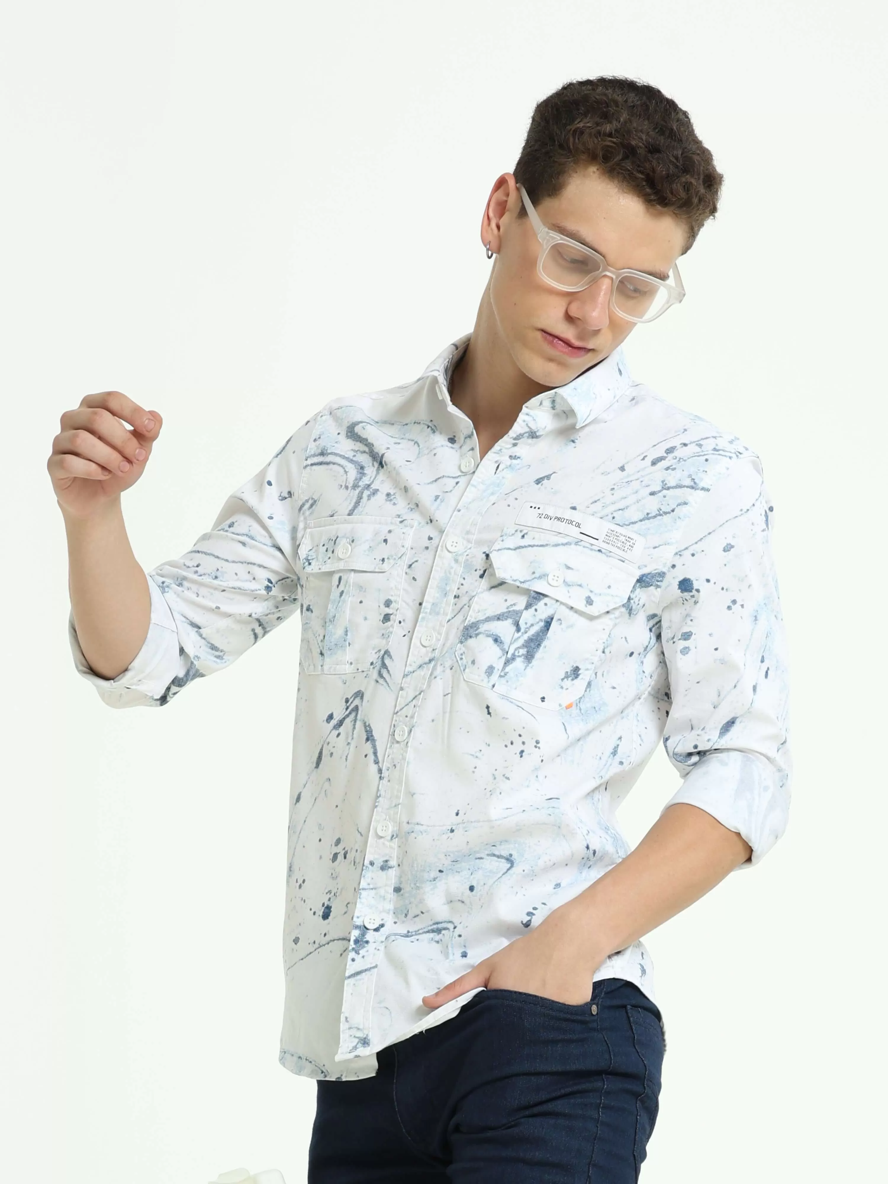 DLAL Indigo color splashed double pocket shirt