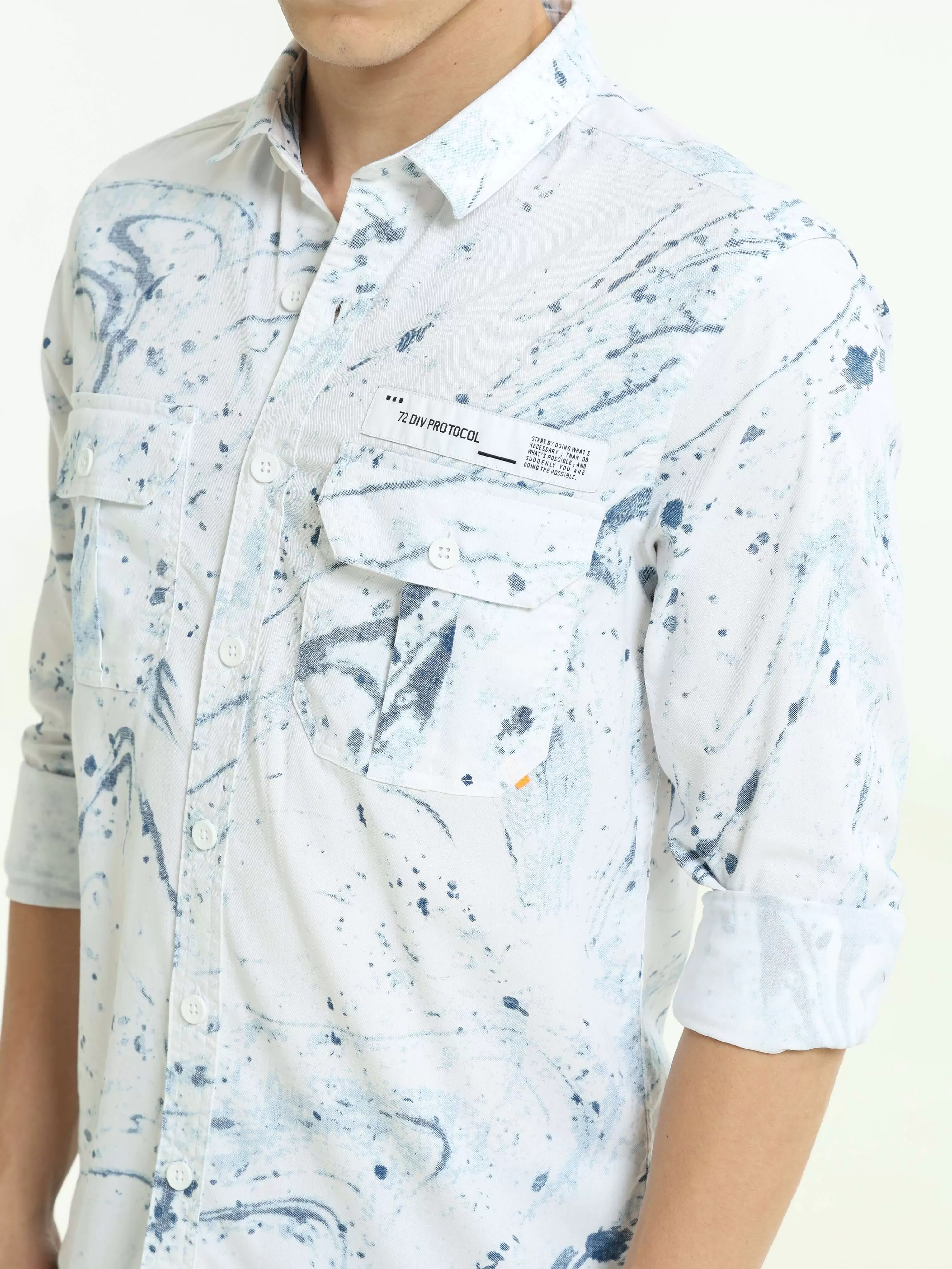 DLAL Indigo color splashed double pocket shirt