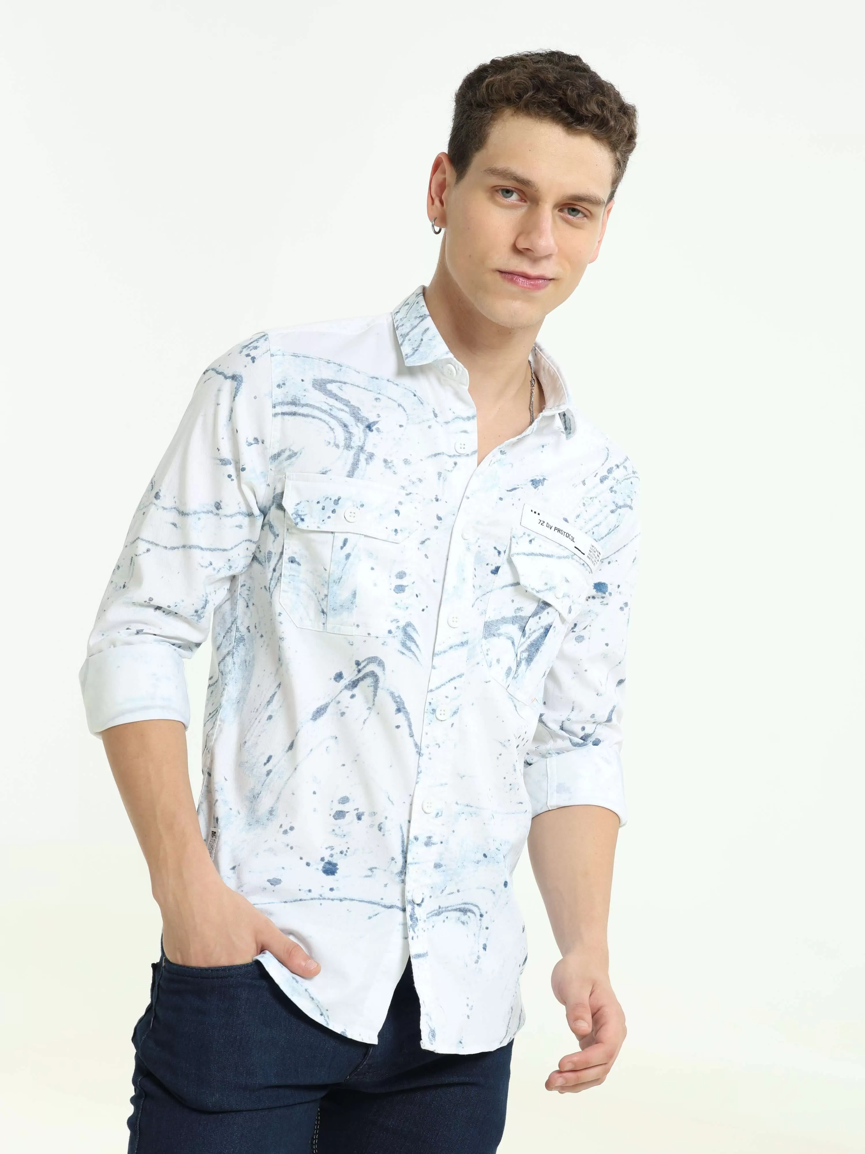 DLAL Indigo color splashed double pocket shirt