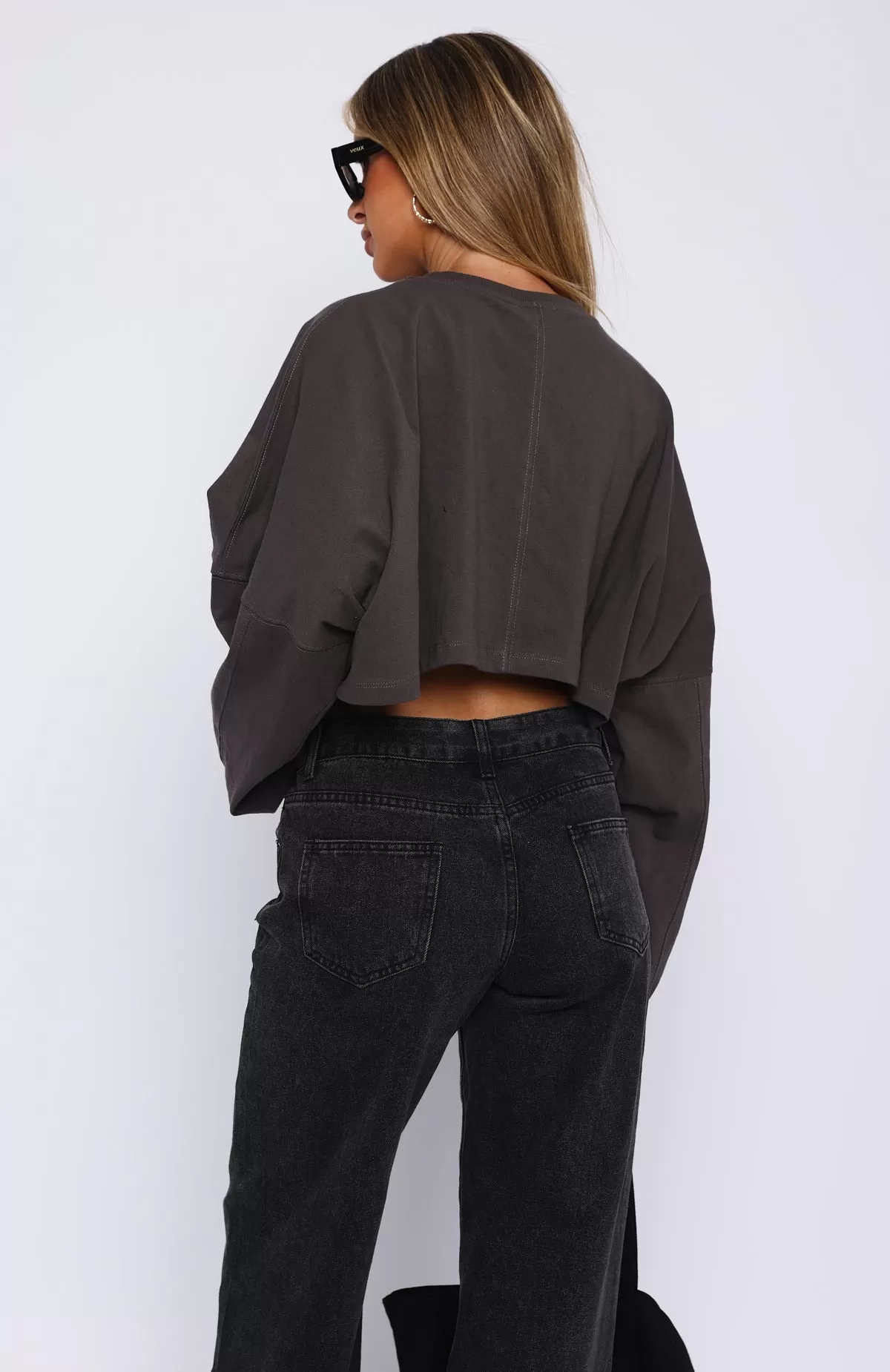 Don't Bother Me Long Sleeve Crop Charcoal