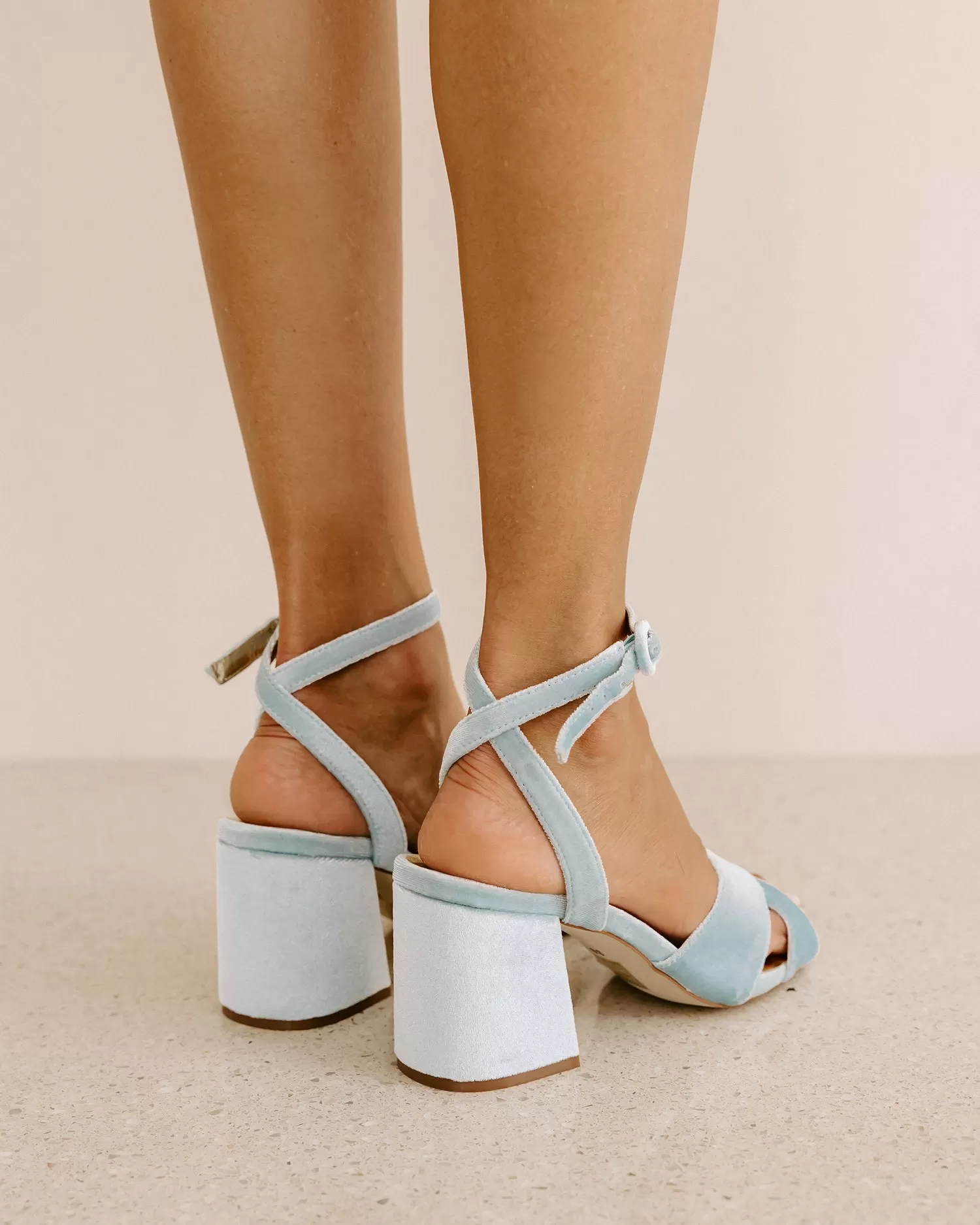 DOVE - BLUE VELVET BLOCK HEEL BRIDAL SHOES